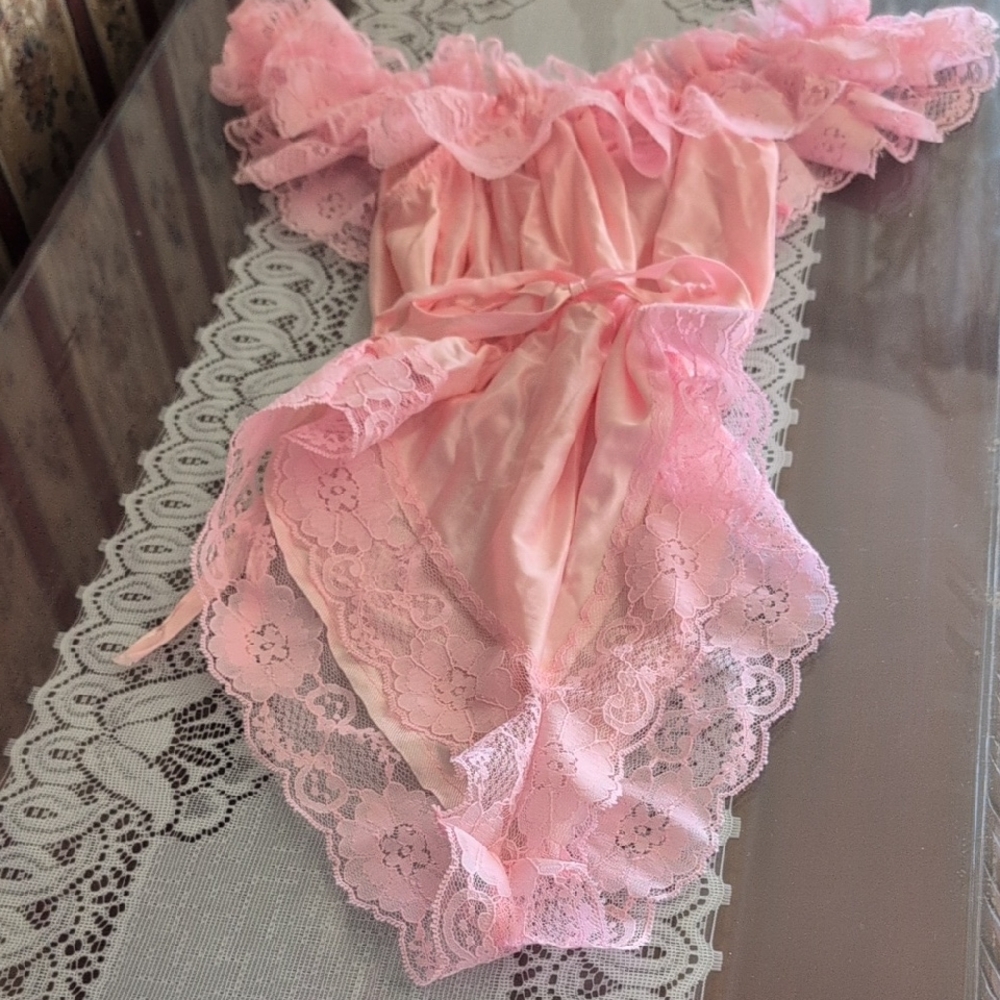 A Pink Silk And Lace Off The Shoulder Teddy From Victoria's Secret